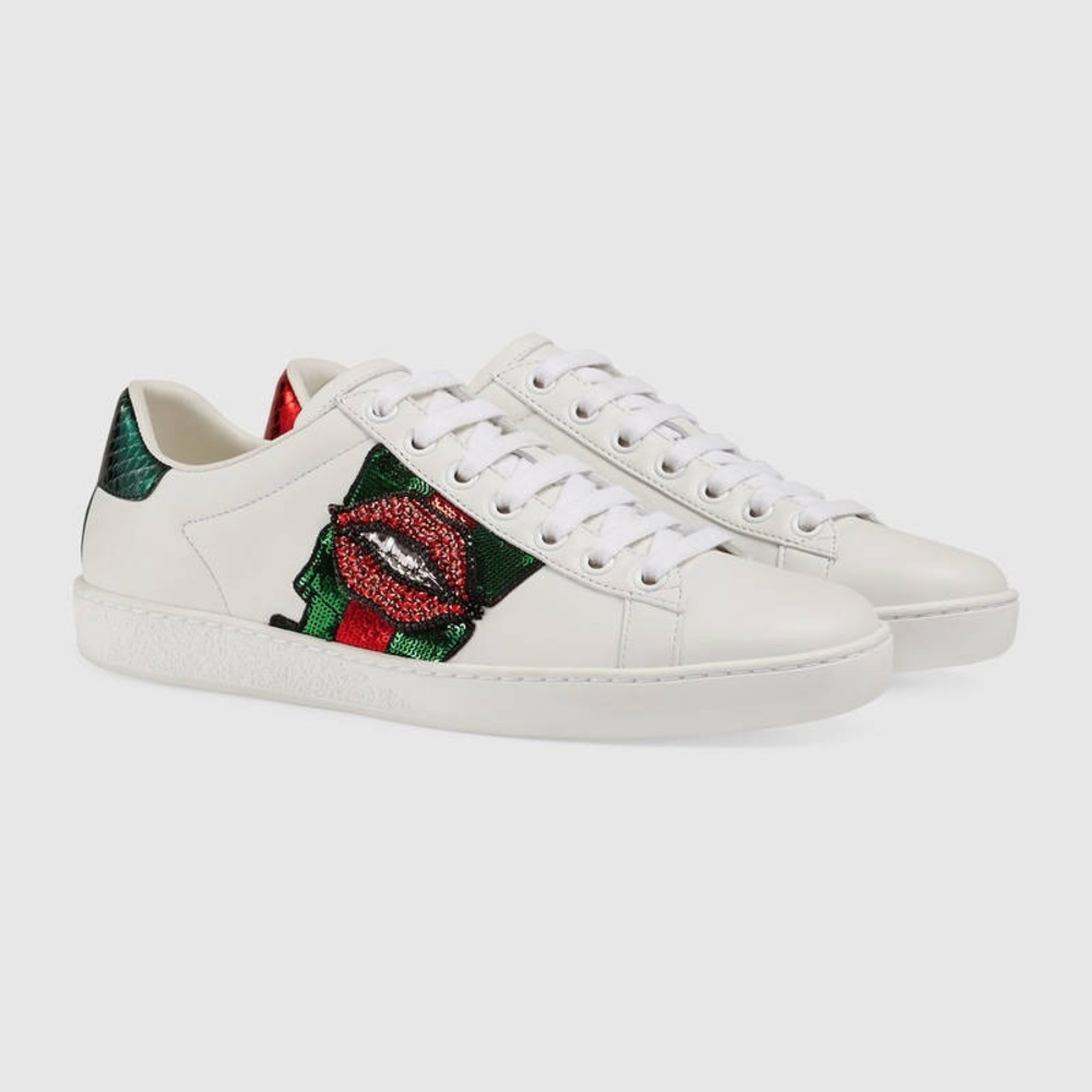 Limited Edition Gucci Ace Low Tops w/ Jeweled Lips